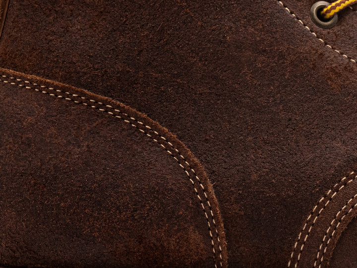 close up shot of brown oiled rough out leather