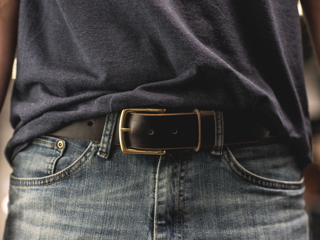 brown leather belt worn with jeans