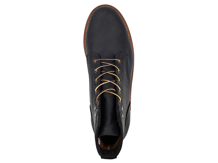 black leather boot on a white background topdown view