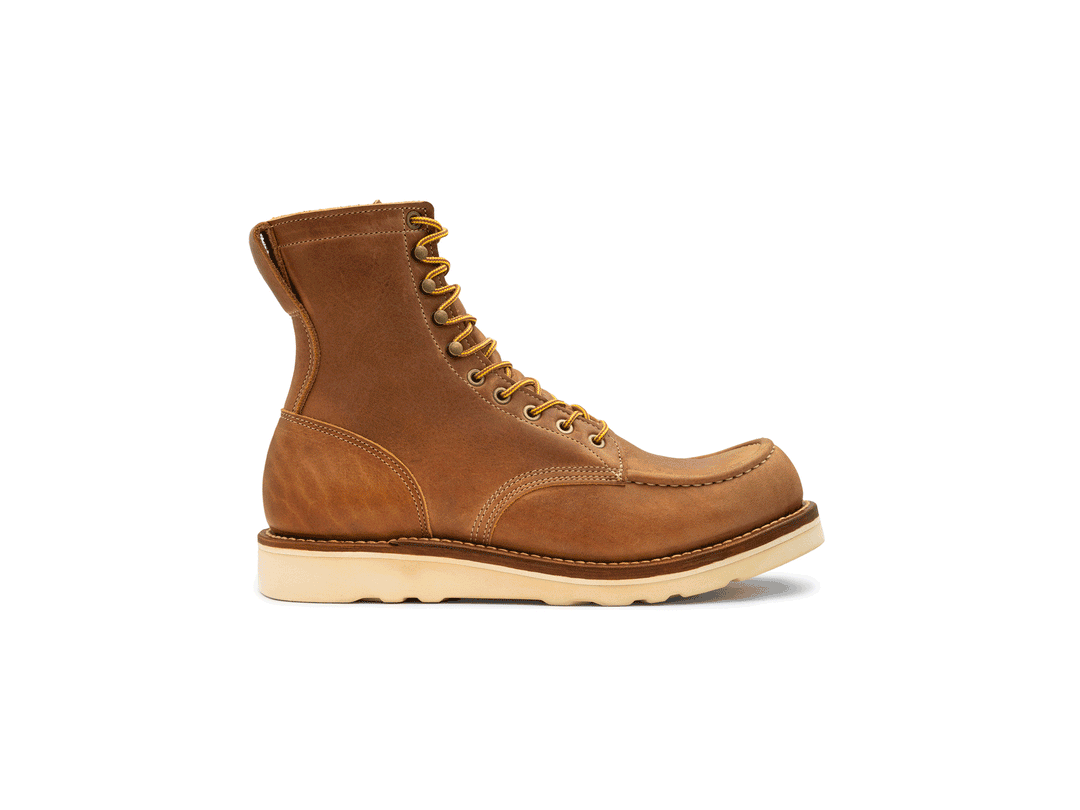 tan leather boot on a white background rotating 360° view