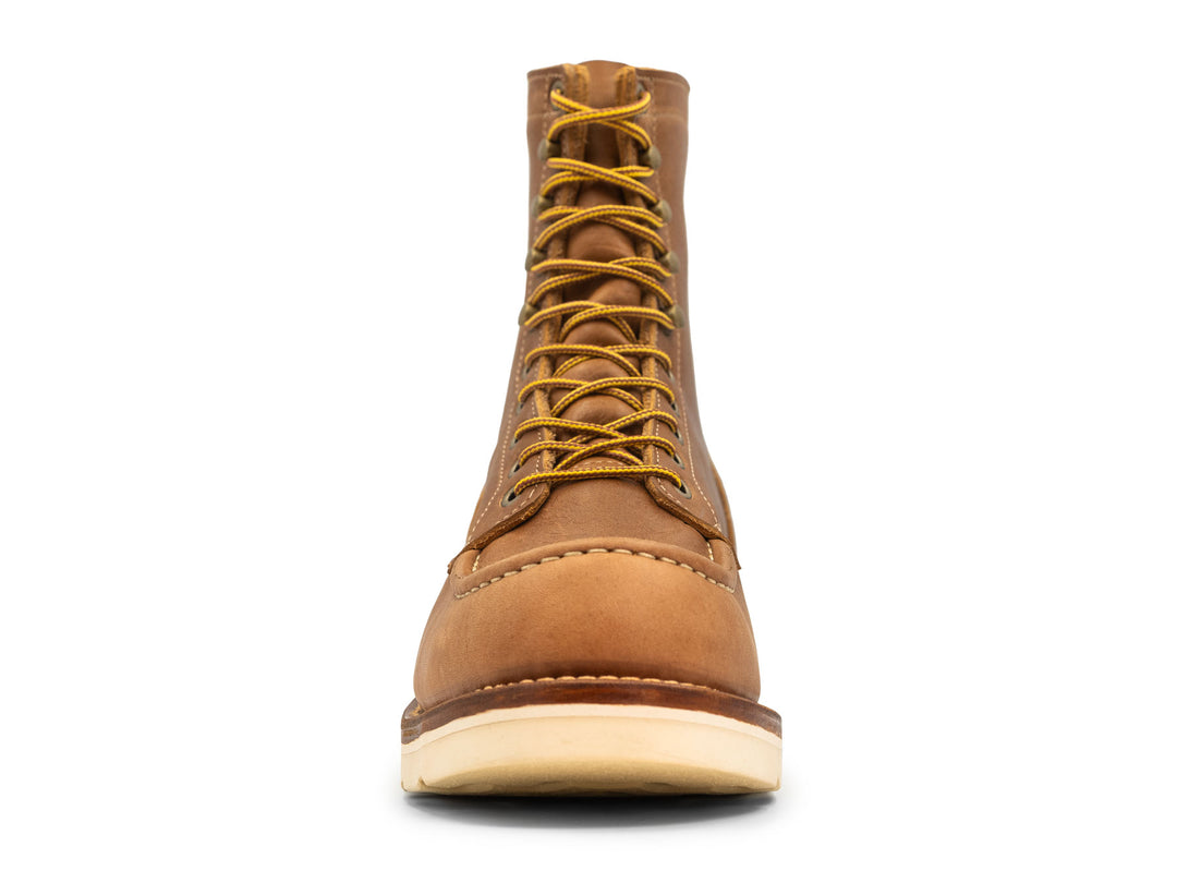 tan leather boot on a white background front view