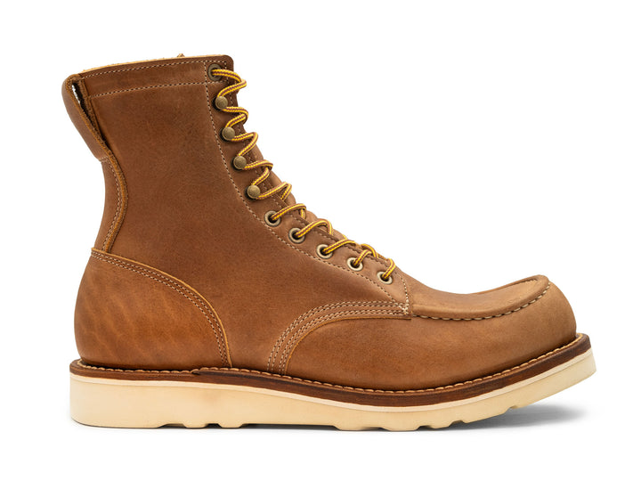 tan leather boot on a white background side view