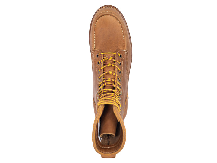 tan leather boot on a white background topdown view
