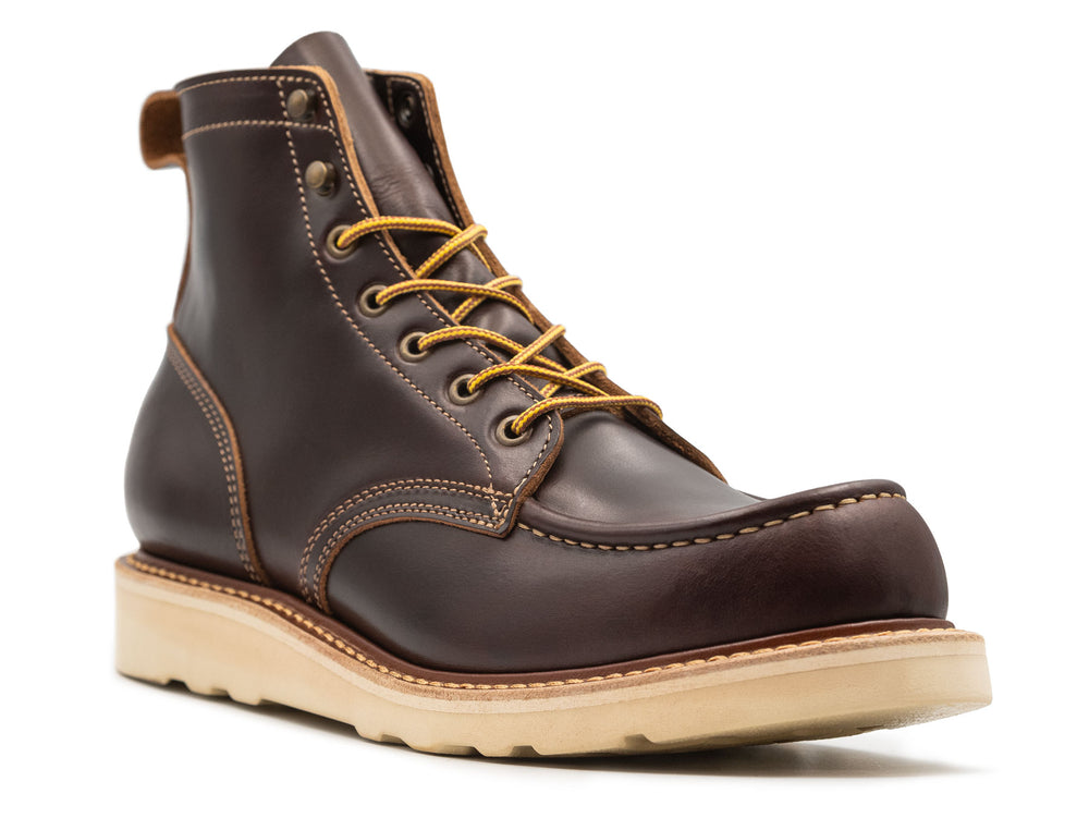 dark brown leather boot on a white background 3QTR view