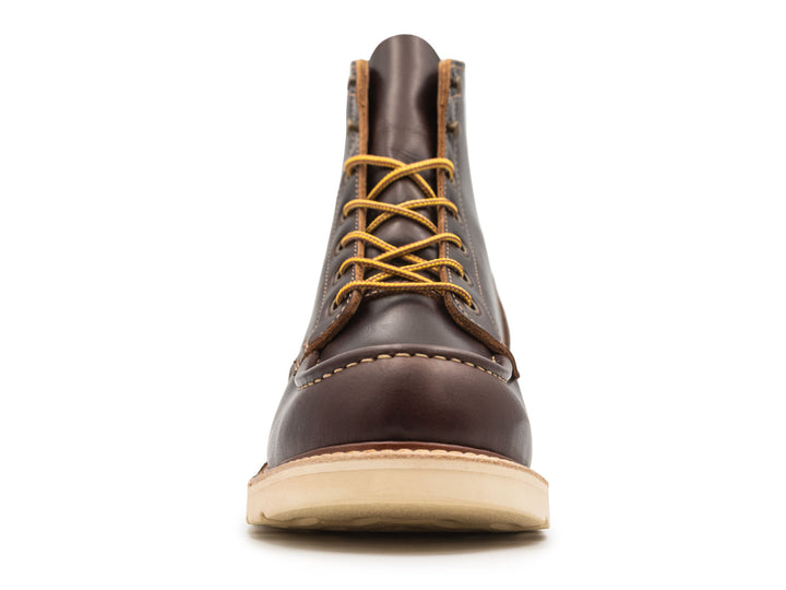 dark brown leather boot on a white background front view
