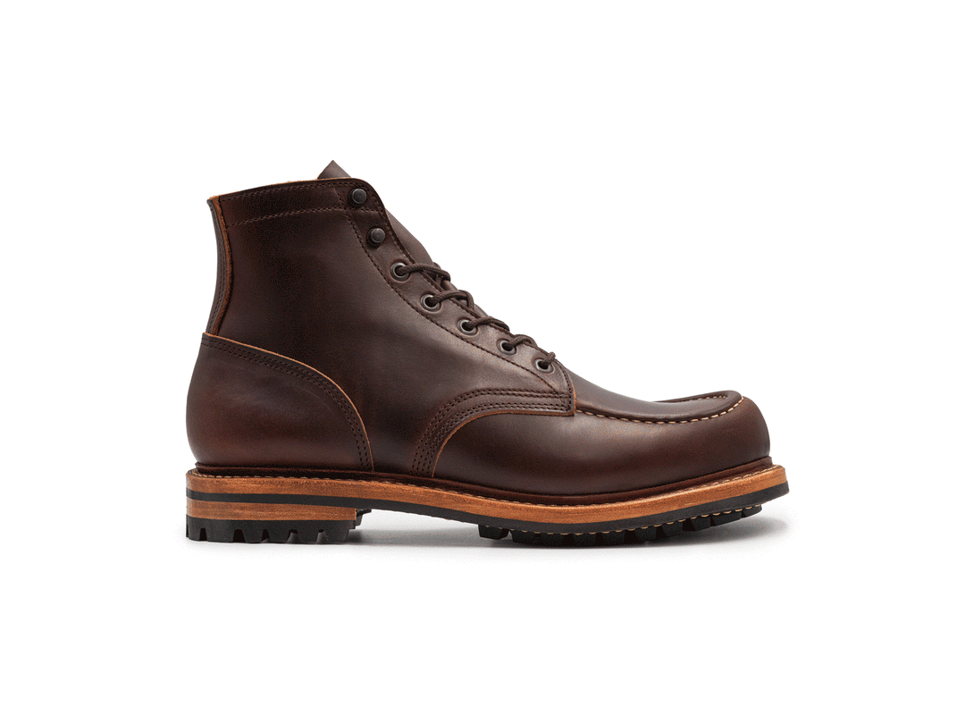 animated rotating 360° view of brown smooth leather boot on white background