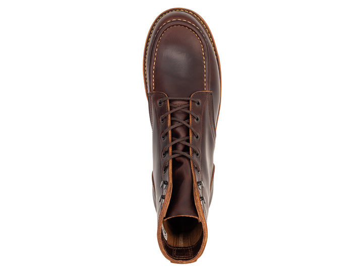 topdown view of brown smooth leather boot on white background