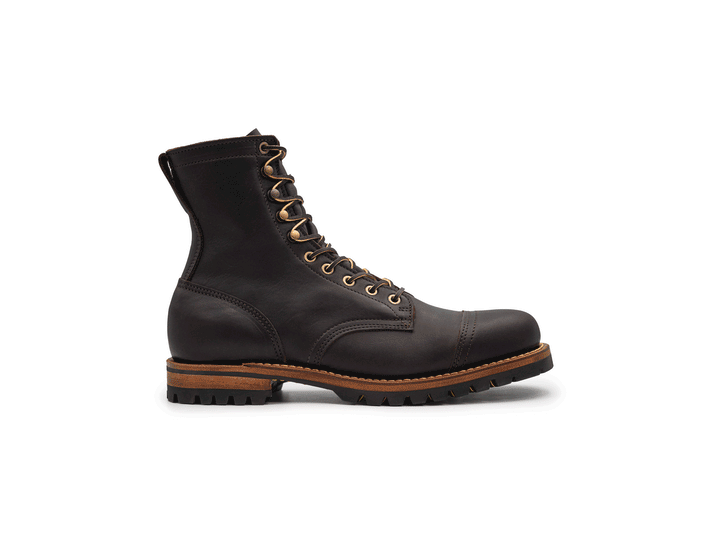 dark brown leather boot on a white background rotating 360° view