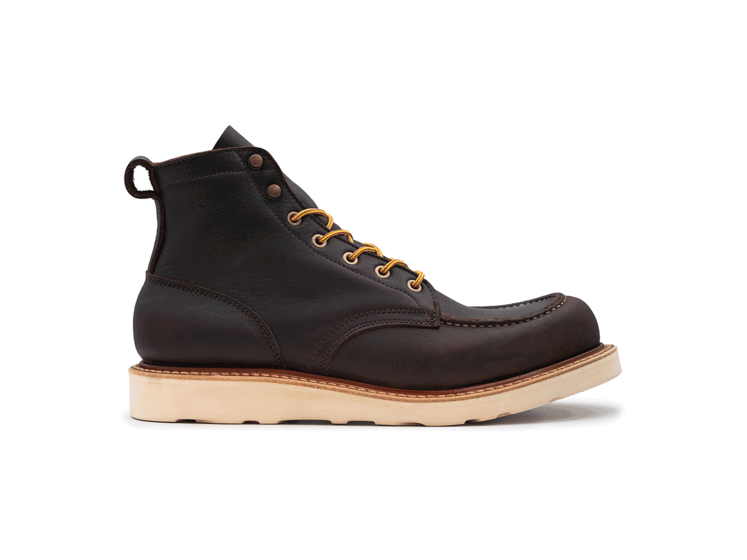 dark brown leather boot on a white background rotating 360° view