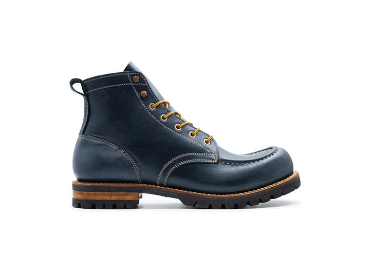 blue leather boot on a white background rotating 360° view