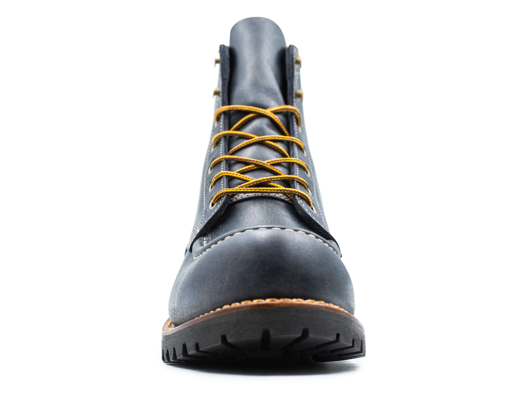 blue leather boot on a white background front view