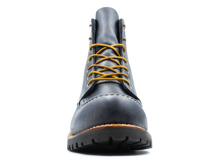 blue leather boot on a white background front view