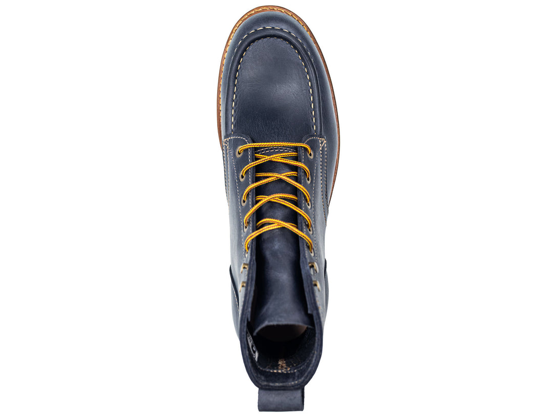 blue leather boot on a white background topdown view