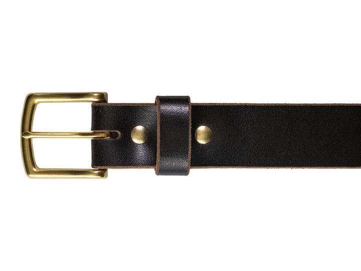 brown leather belt close on buckle
