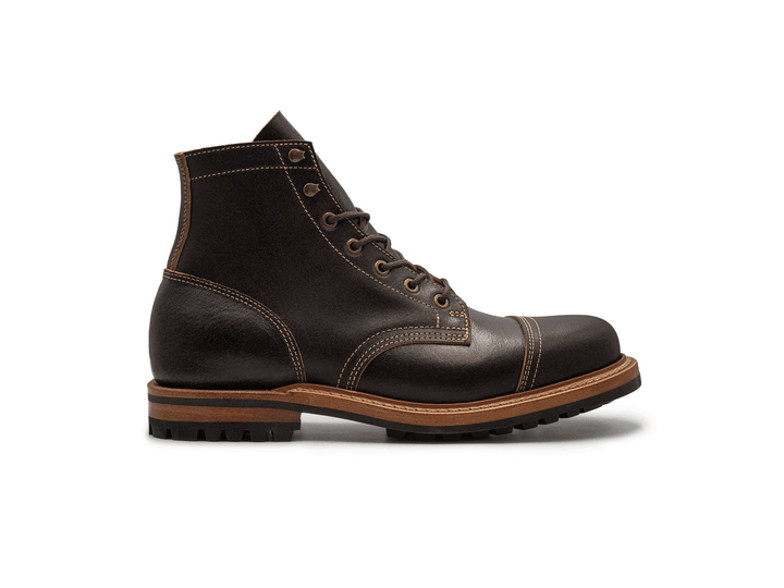dark brown leather boot on a white background rotating 360° view