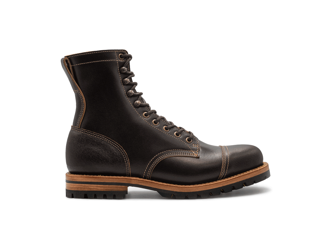 dark brown leather boot on a white background rotating 360° view
