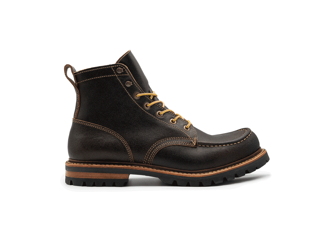 dark brown leather boot on a white background rotating 360° view