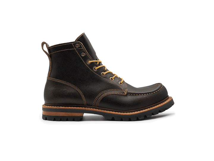 dark brown leather boot on a white background rotating 360° view