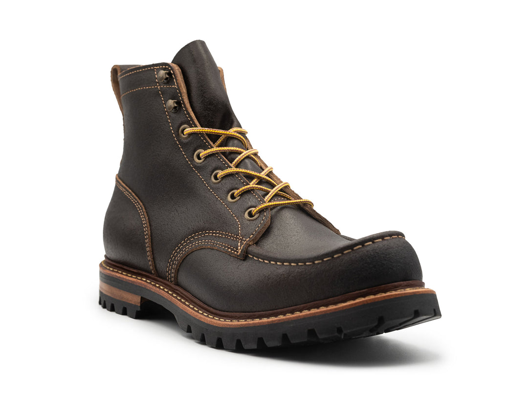 dark brown leather boot on a white background 3QTR view