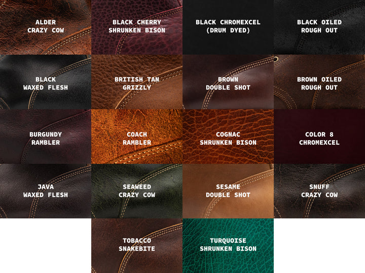 upland preorder leather options showing variety of leathers