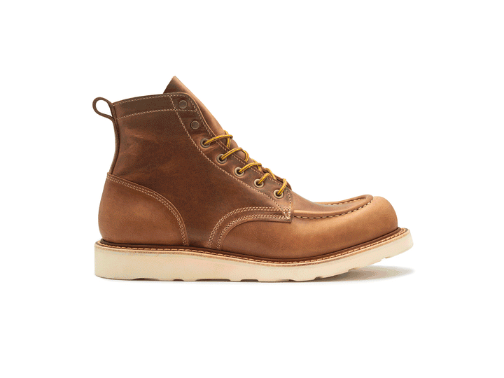 tan leather boot on a white background rotating 360° view