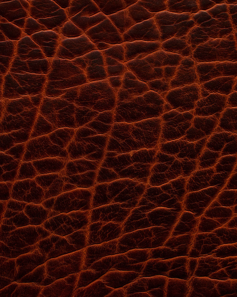 swatch of cognac shrunken bison leather