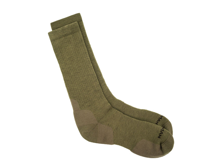 pair of olive socks on white background