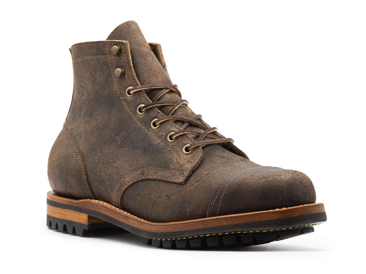 gray leather boot on a white background 3QTR view