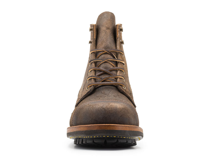 gray leather boot on a white background front view