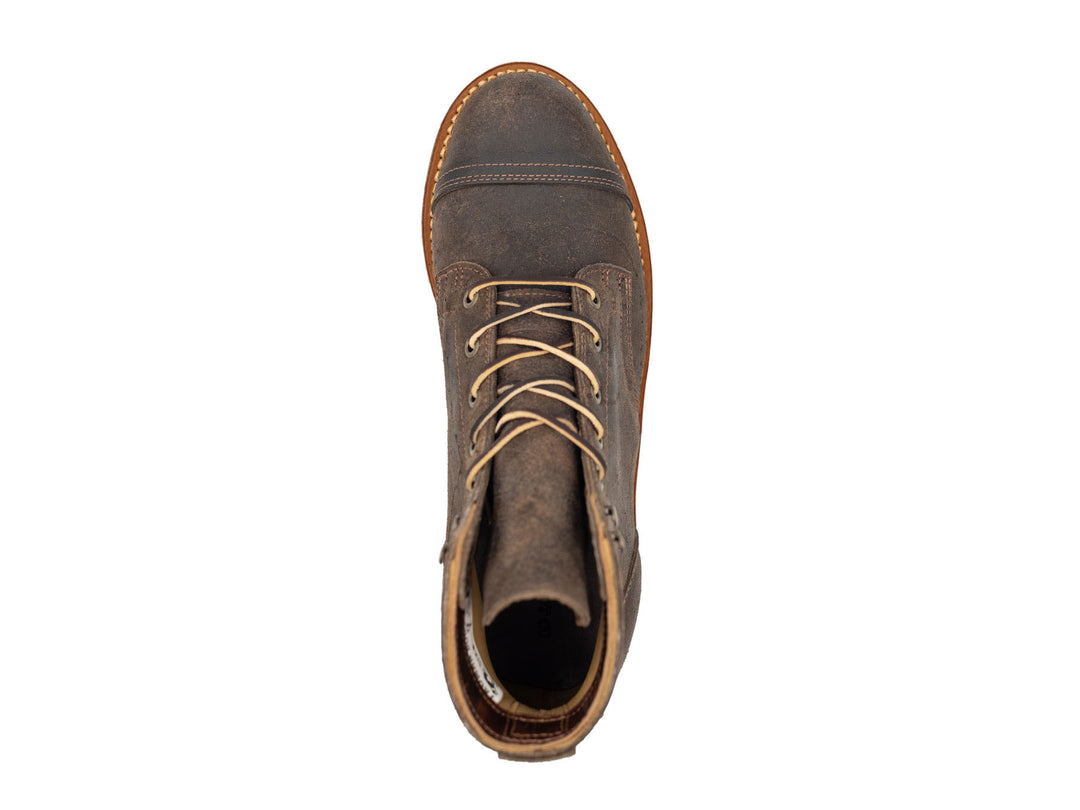 gray leather boot on a white background topdown view