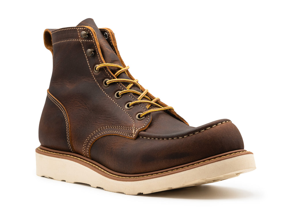 rich brown leather boot on a white background 3QTR view