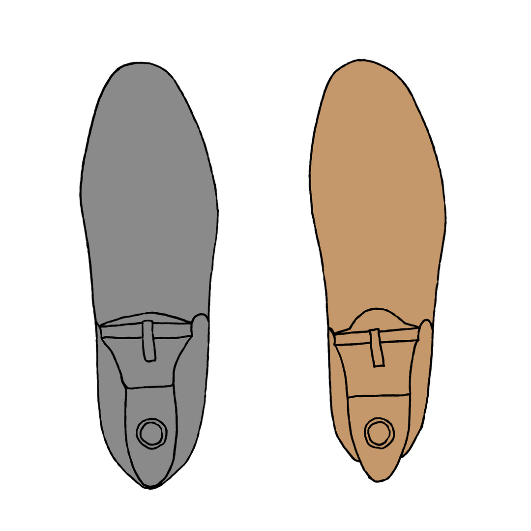 topdown animation of lasts showing comparison between work and casual last by overlapping